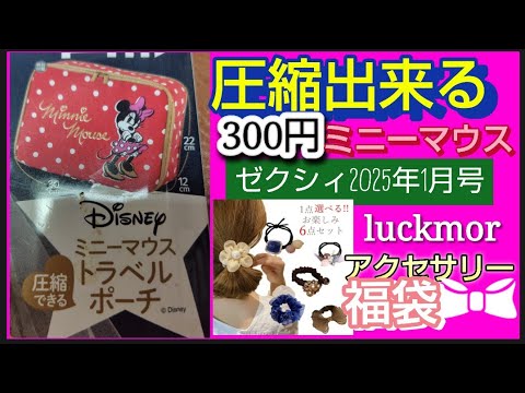 楽天市場アクセサリー福袋と雑誌付録を開封luckmor　ヘアゴム 福袋 髪留め ヘアアクセサリー 1点えらべる お楽しみ 6点セットゼクシィ2025年 01月号300円【ミニーマウス】トラベルポーチ