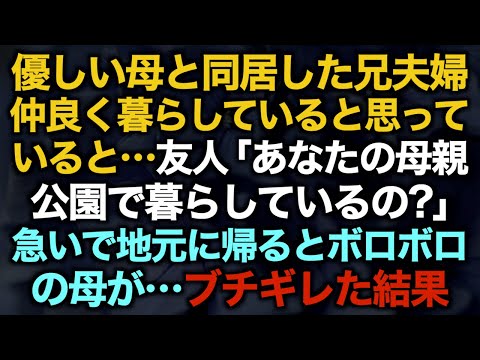 【スカッとする話】優しい母と同居した兄夫婦仲良く暮らしていると思っていると…友人「あなたの母親公園で暮らしているの？」急いで地元に帰るとボロボロの母が…ブチギレた結果【修羅場】