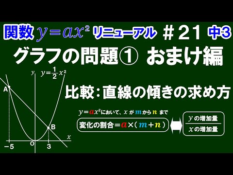 リニューアル【中３数学 関数y＝ax^2】＃２１　グラフの問題①　おまけ編　※直線の傾きのいろいろな求め方を確認します！