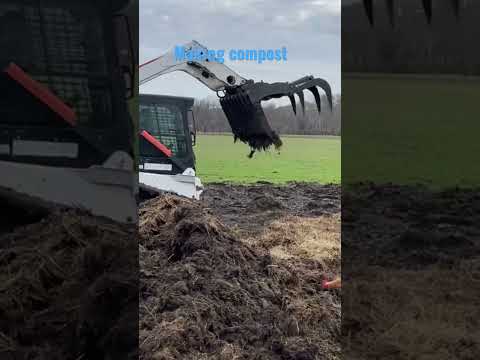 Piling old hay with the bobcat. #shorts #compost