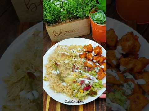 Lunch on the weekend be like this 😌 matar aloo pulao. Chicken broast bites.salad.white sauce 😋