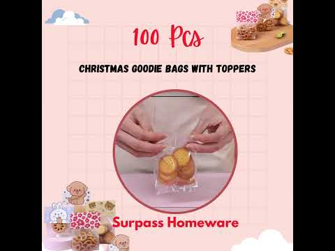 100Pcs Christmas Goodie Bags with Toppers #goodiebags #giftbags #candybag