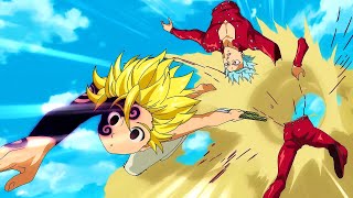 七つの大罪|メリオダスが突入しダークパワーの前にバンを二つに切り裂く, Meliodas used the power of darkness to cut Ban's body in half