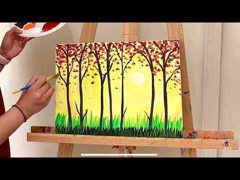 Easy Acrylic Canvas Painting for Beginners | Morning Forest Painting | Paint with me!