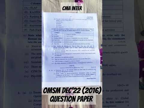 CMA INTER PAPER 9 OMSM DEC'22 QUESTION PAPER #cma #cmaaspirants