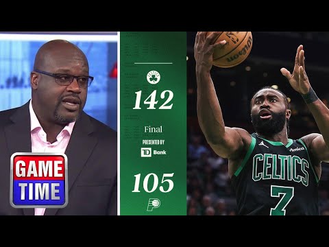 NBA Gametime crew react Jaylen Brown gets 44 Pts as Celtics DESTROY Pacers 143-105