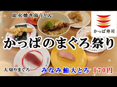 【かっぱ寿司】かっぱのまぐろ祭りでみなみ鮪大とろが170円！炭火焼き鳥うどんやサイドメニューも色々食べたので紹介　【回転寿司・フェアメニュー】