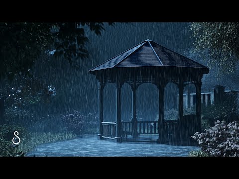 Calming For The Mind 🪷 Relaxing Rainwater And Thunder Sounds Under A Garden Pavilion💧Black Screen