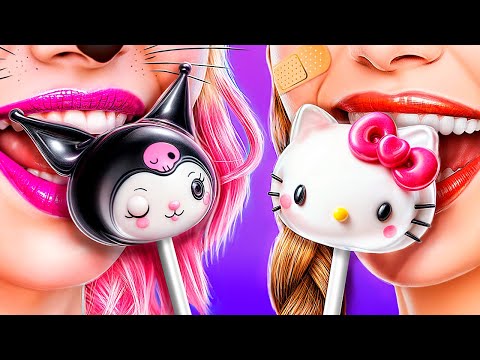 Hello Kitty vs KUROMI Extreme Makeover! From Nerd to Popular College Queen GLOW UP!