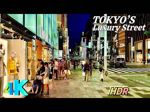 Ginza Night Walk • Tokyo Ginza Summer 2024 | 4K HDR Tokyo Travel Vlog  🌃💫