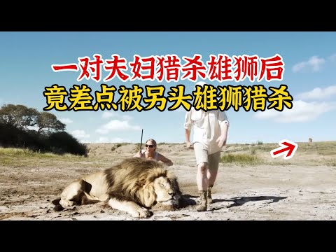 实录2016年，夫妇猎杀雄狮拍照留念时，竟差一点被另一头雄狮猎杀