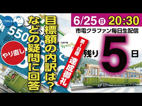 【市電クラファン毎日生配信】目標達成御礼／目標額の内訳など