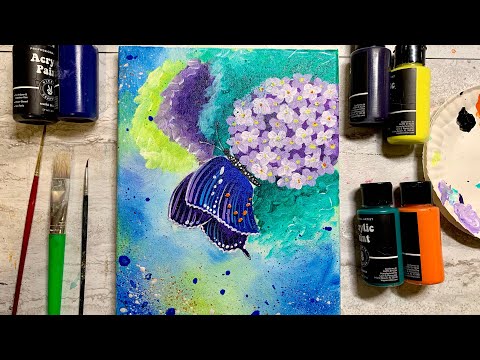 Easy Butterfly and Hydrangea Painting Tutorial for Beginners, Step-by-Step Paint with me! (#27)