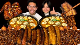 Jhol Momo Mukbang With ​⁠@mrgole8 🔥| Chicken Diamond, Pork Chop, Spicy Wings & Black Bean Noodles