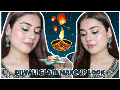 LAST MINUTE DIWALI GLAM MAKEUP 🪔 Easy Diwali Makeup For Beginners✨| Green Kohl Eyes 🪔