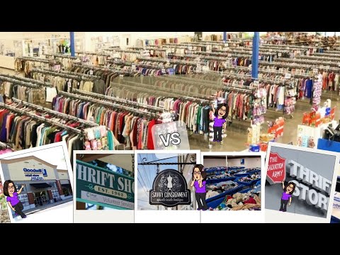 Thrift shop comparisons. Goodwill Salvation Army Bins thrift store consignment shop.