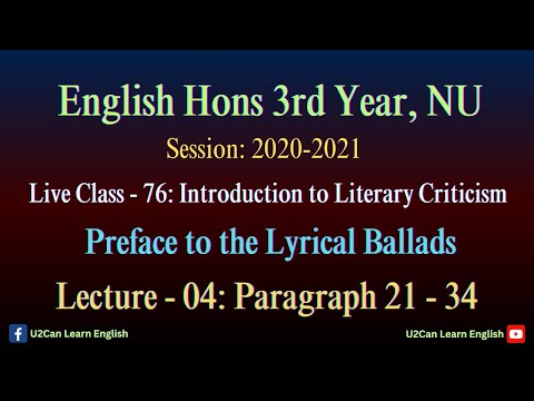 Live Class - 76।। Preface to Lyrical Ballads - Lecture 04।। Introduction to Literary Criticism