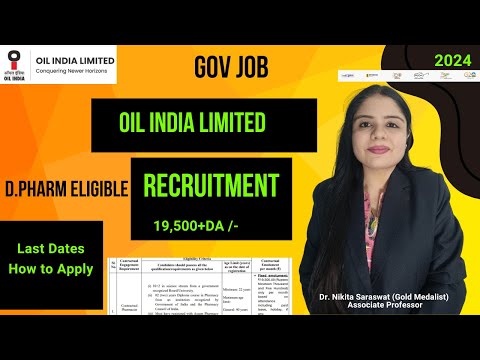 Oil India Limited Pharmacist Jobs 2024 | Govt Job for DPharm Students | Pharma Jobs |