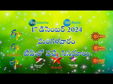 telugu movie schedule | 17 December 2024 | Tuesday movie schedule | #tvschedule #tomorrowmovies