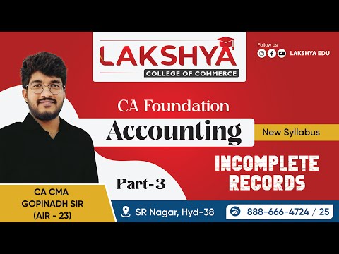 Incomplete Records Part-3 | CA Foundation: Accountancy | BY CA CMA Gopinadh Sir | Lakshya Edu