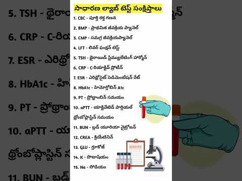 Common lab test abbreviations| సాధారణ ల్యాబ్ టెస్ట్ సంక్షిప్తాలు #shorts #ytshorts #saanvidental