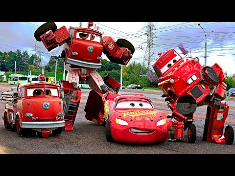 Lightning McQueen TRANSFORMERS in Real Life on Road cars PIXAR drift