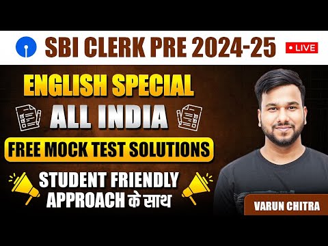 SBI CLERK PRE 2024 | All India SBI Clerk Live Mock | English Live Mock Solutions by Varun Chitra Sir