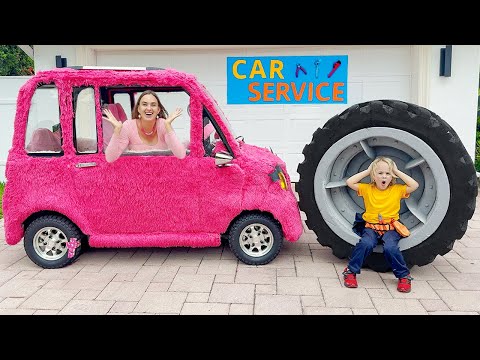 Chris helps Mom take care of pink car