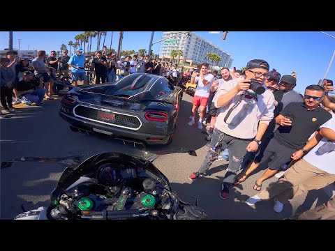 Ninja H2 Leaving Hypercar Meet with a Koenigsegg!