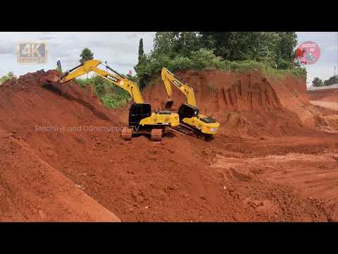 Earthworks! Two Big Excavators are Excavating Hilly Land for Road Construction