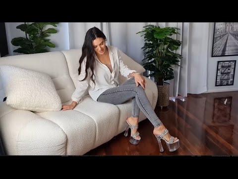 Amanda Unboxes 7 Inch Clear Block High Heel Platform Shoes With Rhinestone Simulated Bands