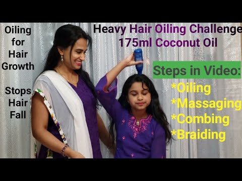 Heavy hair Oiling Challenge using coconut oil for fast hair growth| Double Braids | Stops hair fall