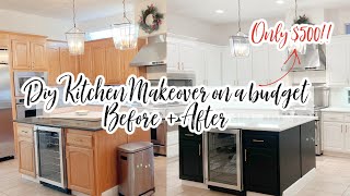 DIY KITCHEN MAKEOVER FOR $500 // FAST BUDGET KITCHEN MAKEOVER  //  DIY EPOXY MARBLE OVER OLD GRANITE