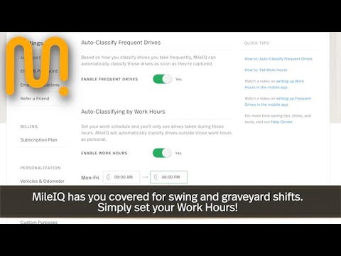 MileIQ Tutorial - How to set Work Hours on the Web Dashboard