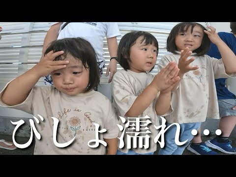 【悲劇⁉︎】水族館でまさかのびしょ濡れ…⁉︎魚に餌やり＆イルカのプログラム大興奮の3姉妹‼︎