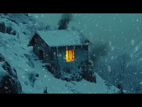 Hiding In An Abandoned Log Cabin From Strong Winter Wind | Heavy Blizzard & Wind Sounds for Sleeping