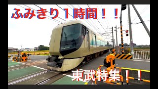 【電車】【ふみきり】東武鉄道たっぷり１時間！！東武スカイツリーライン　東武東上線　train video railway crossing kids 特急　リバティ　りょうもう　スペーシア