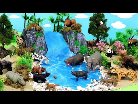 Safari Animal Figures on Waterfalls Little Diorama