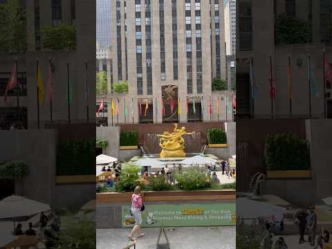 The Rink at Rockefeller Center, with the Prometheus statue, transforms into a vibrant summer plaza!