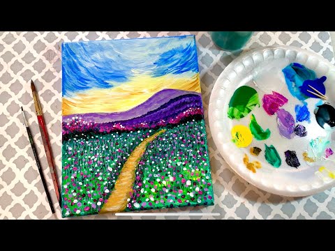 Acrylic Painting Sunset Flower Field | Step By Step Paint With Me!