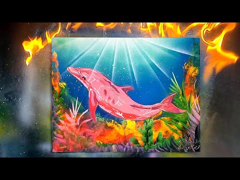 Pink Dolphin in Sea Coral by Spray Art Eden