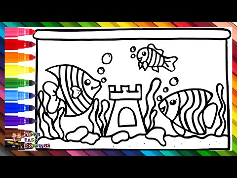 Draw and Color an Aquarium with 3 Cute Fish 🐠🐟🐠🌈💦 Drawings for Kids