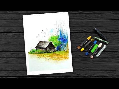 Very Easy Oil Pastel Painting / Beautiful Forest Scenery For Beginners