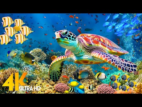 Ocean 4K - Sea Animals for Relaxation, Beautiful Coral Reef Fish in Aquarium(4K Video Ultra HD) #128