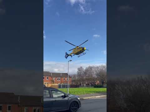 Helicopter Takes Off from a Small Patch of Grass, Surrounded by Houses #nwairambulance #airambulance