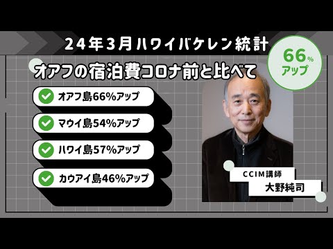 24年3月ハワイバケレン統計：オアフ宿泊費コロナ前と比べて66%増