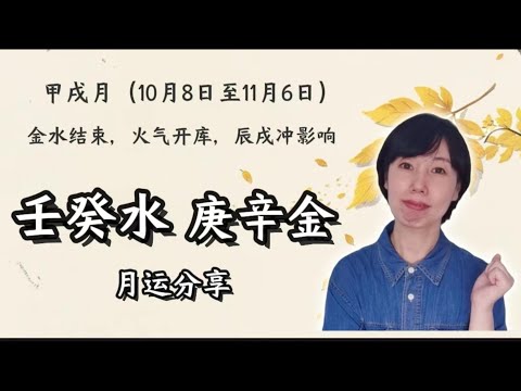 甲辰年甲戌月（10月8日至11月7日）壬癸水、庚辛金运势分享：金水结束，火气开库，辰戌冲逻辑分享/本月从壬水开始分享