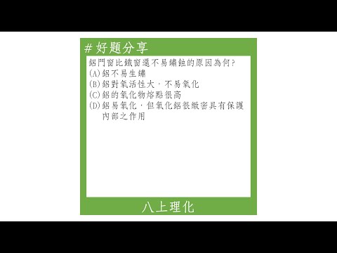 【八上好題】鋁製品生鏽