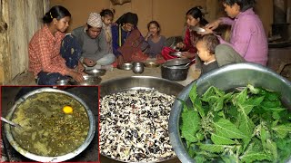 village organic food || nettle egg rice mix food || dharme brother's family ||  rural Nepal ||