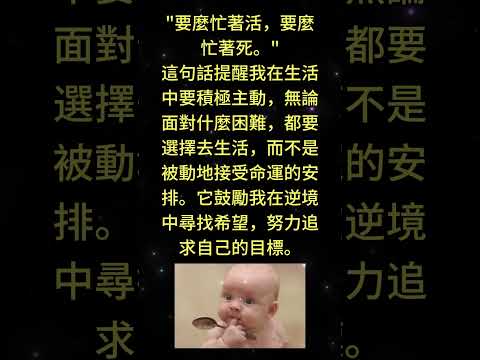 要麼忙著活，要麼忙著死。啟發 這句話提醒我在生活中要積極主動，無論面對什麼困難，都要選擇去生